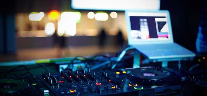 Mobile DJ setup at party.